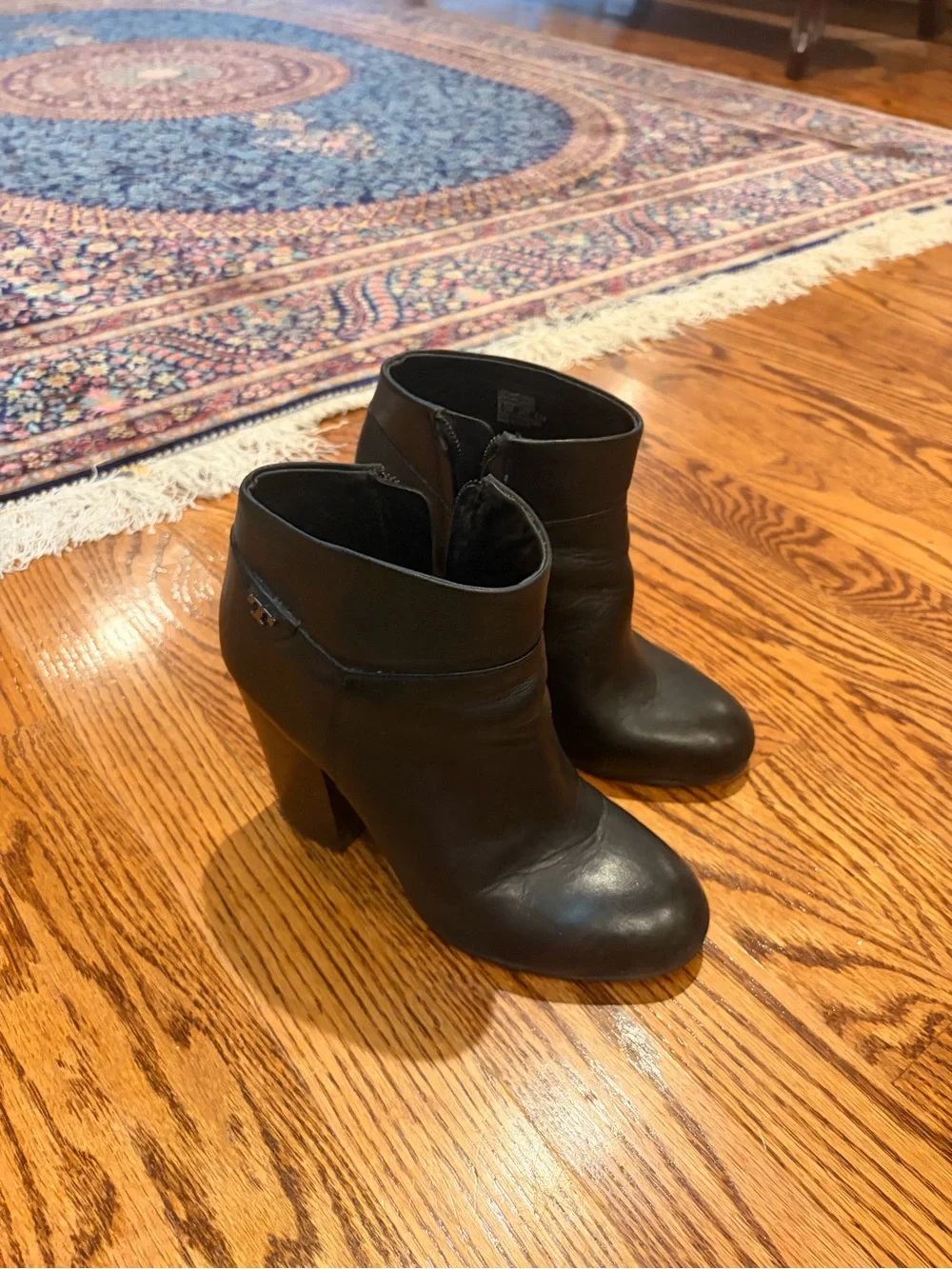 Tory Burch Black Leather Block-Heel Ankle Booties